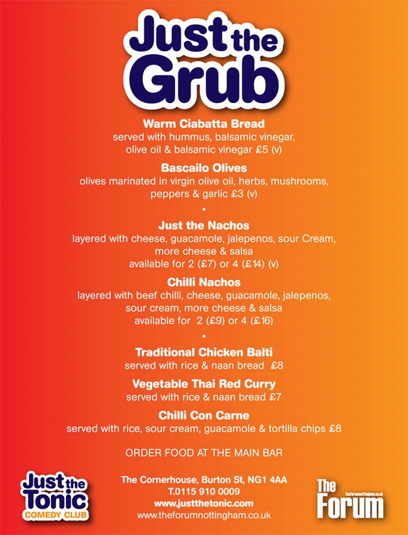 Just the Tonic Nottingham Food Menu